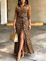 Elegance Chic Versatile Faux-suede Leopard Maxi Dress