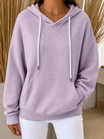 Felpa con cappuccio pullover casual in maglia a coste da donna con tasca a marsupio