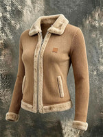 Cozy Faux Fur Trim Ribbed Knit Jacket
