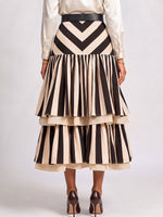 Women's High-waisted Casual Loose Striped Print Double-layer A-line Skirt