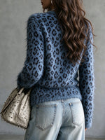 Cardigan casual in maglia di peluche con stampa leopardata