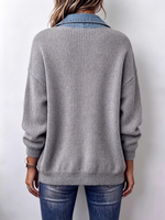 Cozy And Stylish Denim-trimmed Knit Jacket
