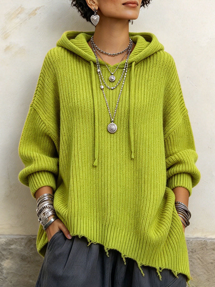 Maglione oversize con cappuccio con coulisse rilassato