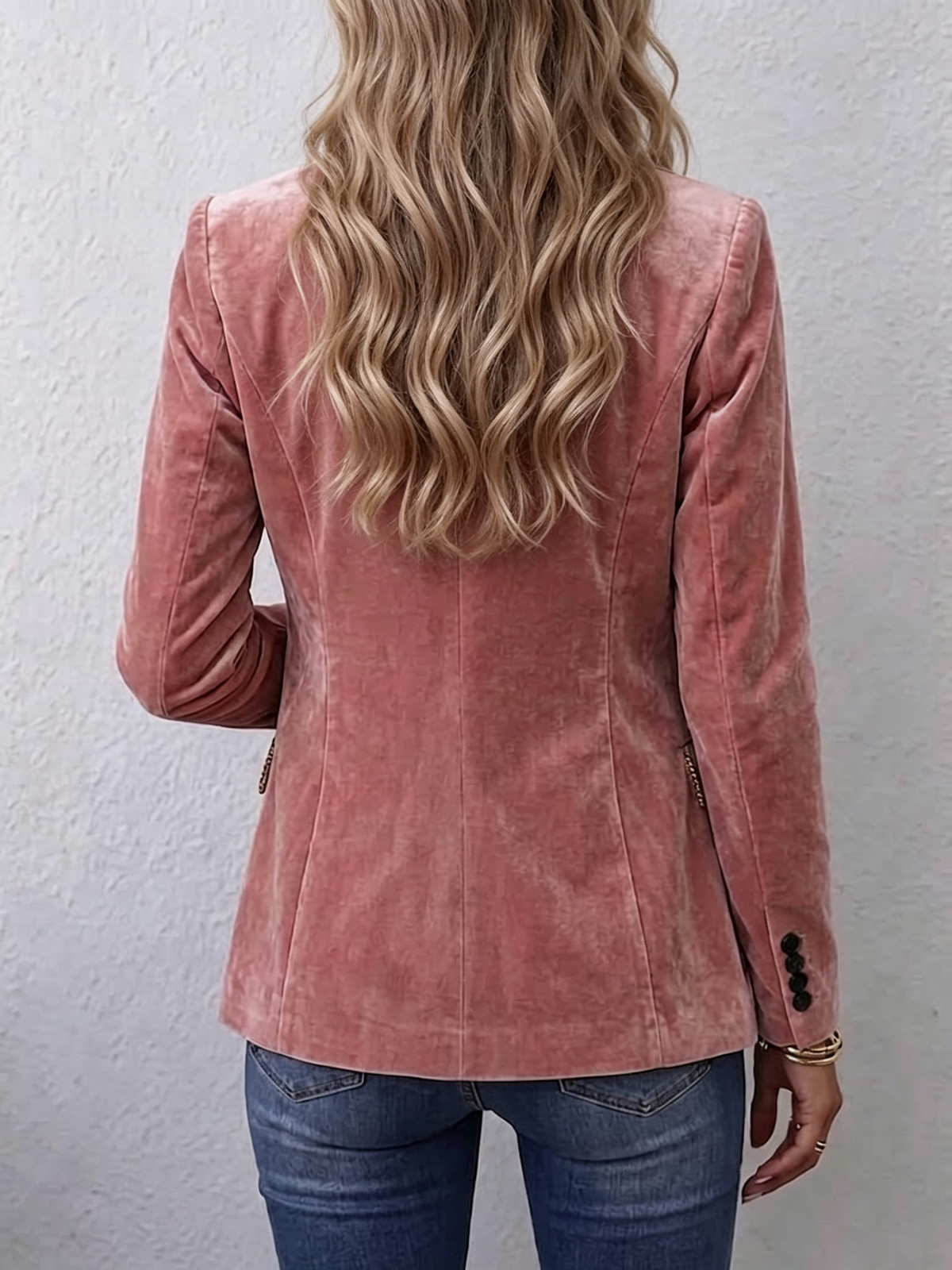 Long-sleeve Solid-color Gold Velvet Jacket With Lace Paneling