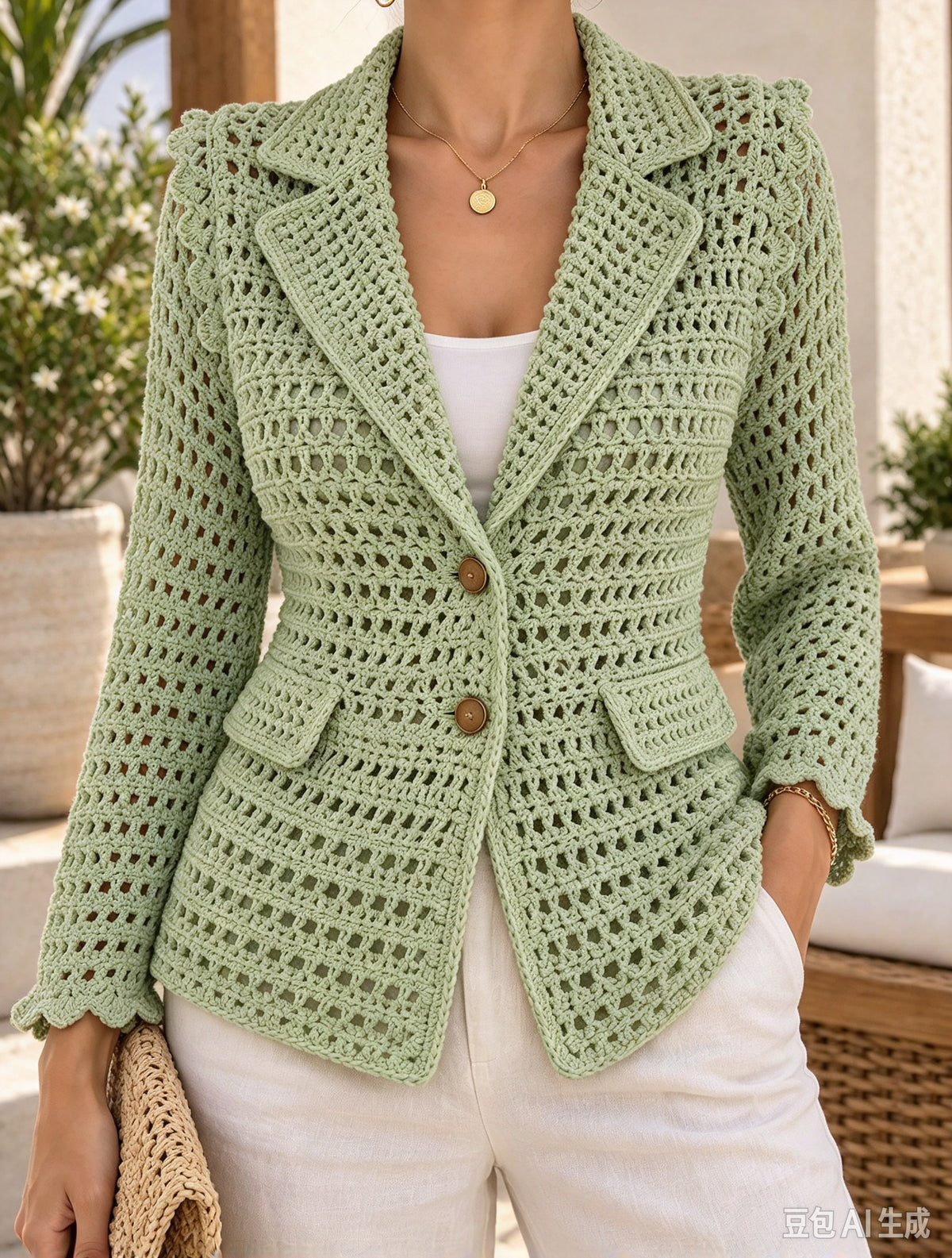 Gehäkelter, offen gestrickter Blazer