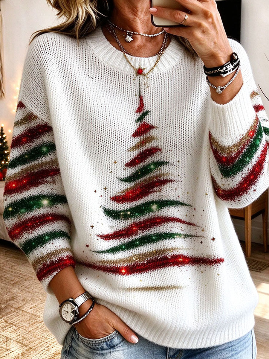 Übergroßer Weihnachtsbaum-Strickpullover