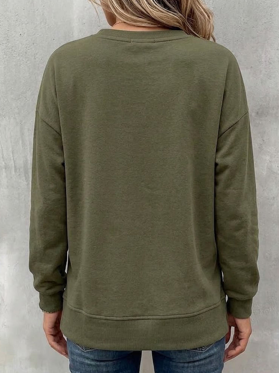 Round Neck Asymmetric Spliced Button Long Sleeve Sweatshirt