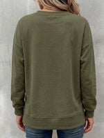 Round Neck Asymmetric Spliced Button Long Sleeve Sweatshirt