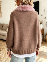 Lässiger, stilvoller Plüsch-Cardigan mit Kunstpelzkragen