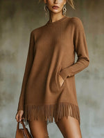 Chic Fringe-Hem Knit Sweater Tunic