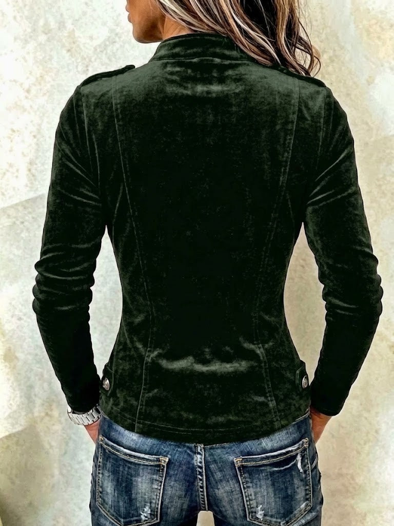 Giacca in velluto in stile vintage con colletto rialzato e vita aderente