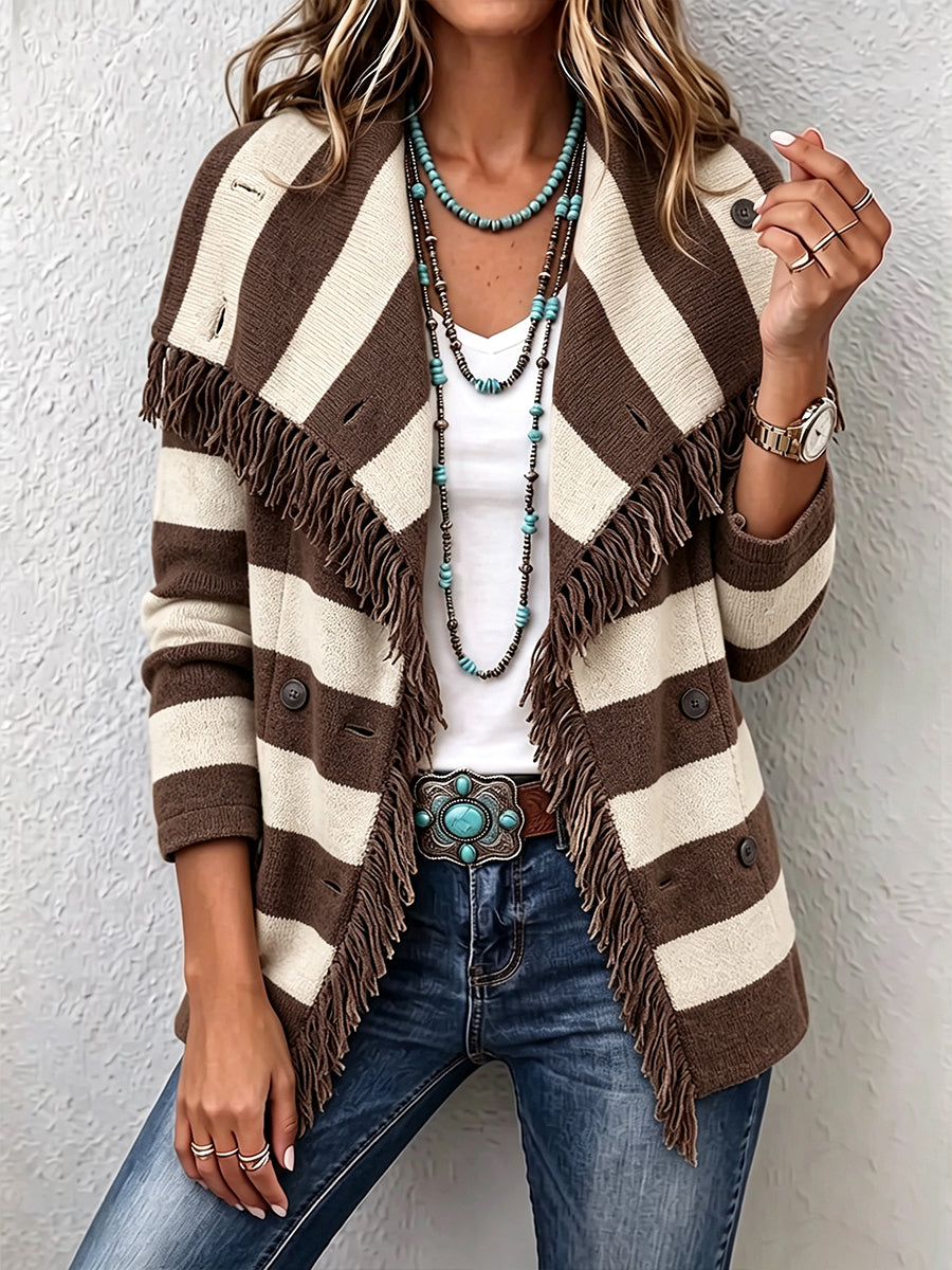 Boho Chic Striped Fringe Knit Cardigan
