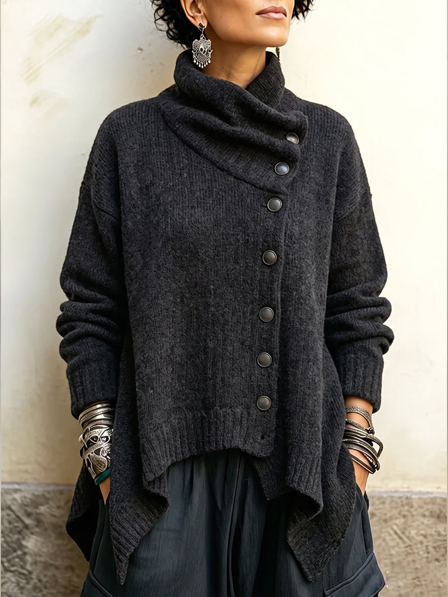 Comodo pullover in maglia asimmetrico con dettagli a bottoni
