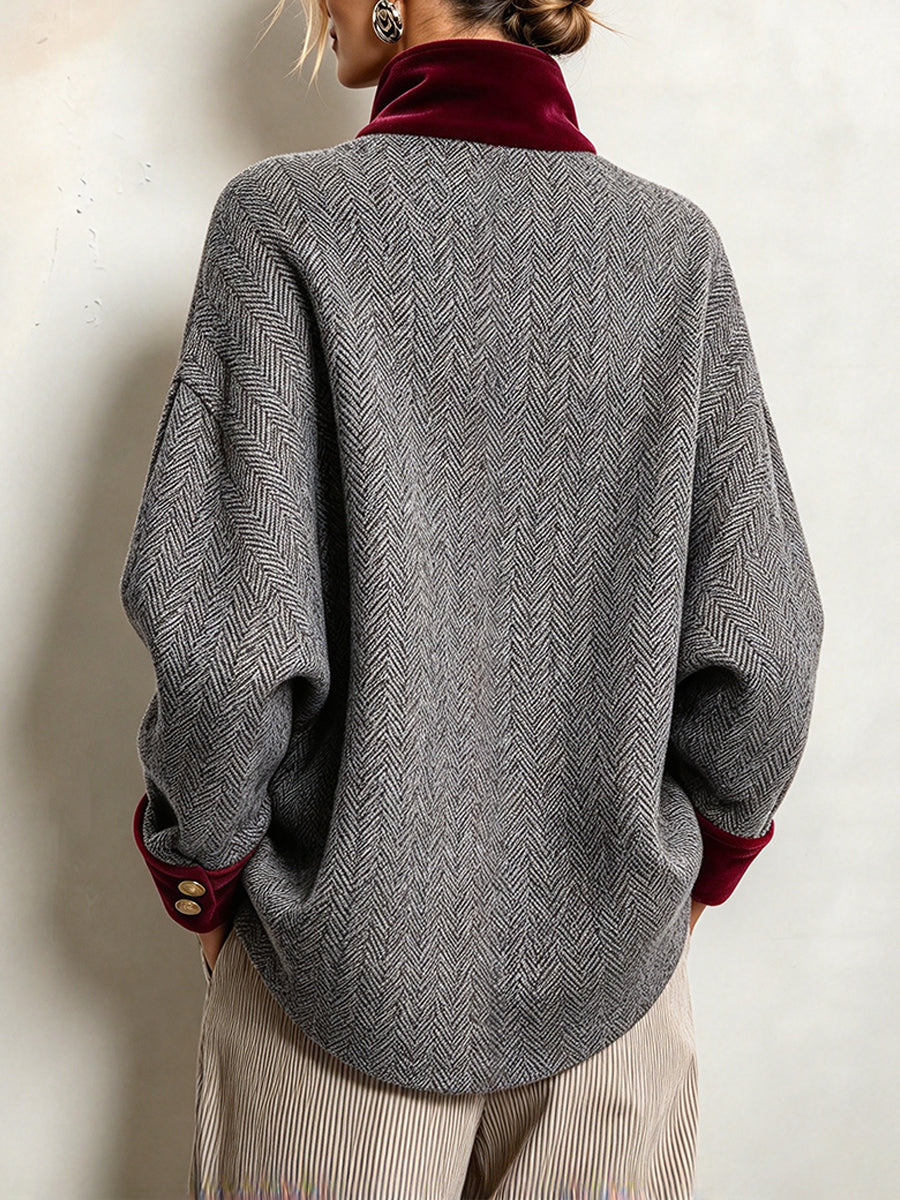 Giacca Patchwork dallo stile vintage in velluto bordeaux e misto lana spigata