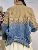 Schicke gespleißte Wendejacke aus Denim und Zopfmuster