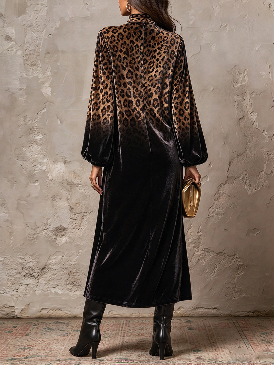 Vestido largo de terciopelo con estampado de leopardo degradado