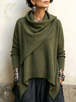 Comodo pullover lavorato a maglia con collo ad anello drappeggiato