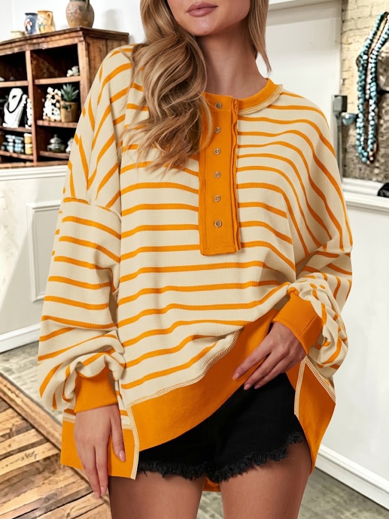Color-block Loose Casual Long-sleeve Striped Button-up Sweatercolor-block Loose Casual Long-sleeve Striped Button-up Sweatercolor-block Loose Casual Long-sleeve Striped Button-up Sweater