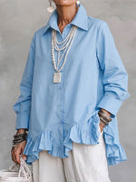 Chic Cotton Shirt With A Ruffled Hem
