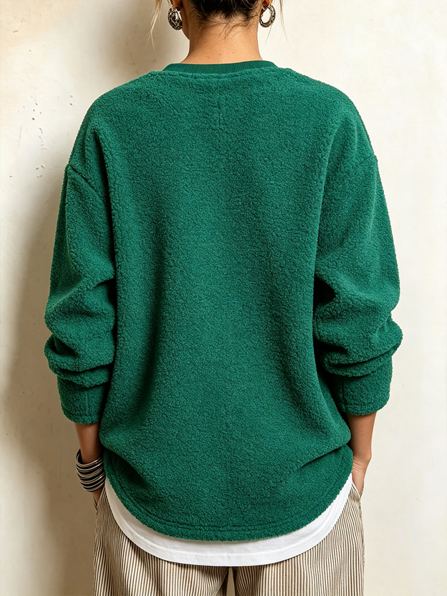 Cozy Sherpa Fleeced Asymmetric Hem Sweatshirt