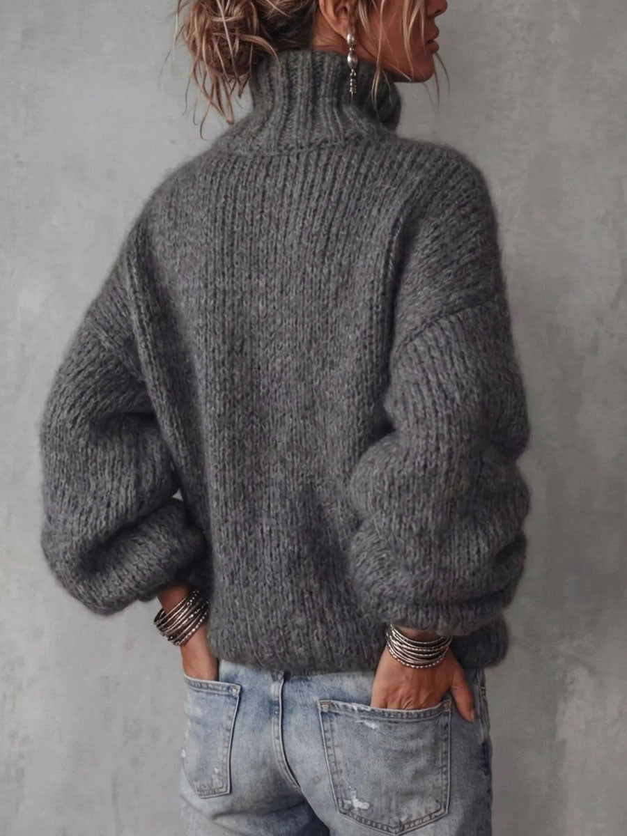 Pullover da donna in maglia larga casual a maniche lunghe a collo alto in tinta unita