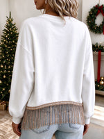 Festliches Sweatshirt mit Baum-Grafik und Strass-Fransen