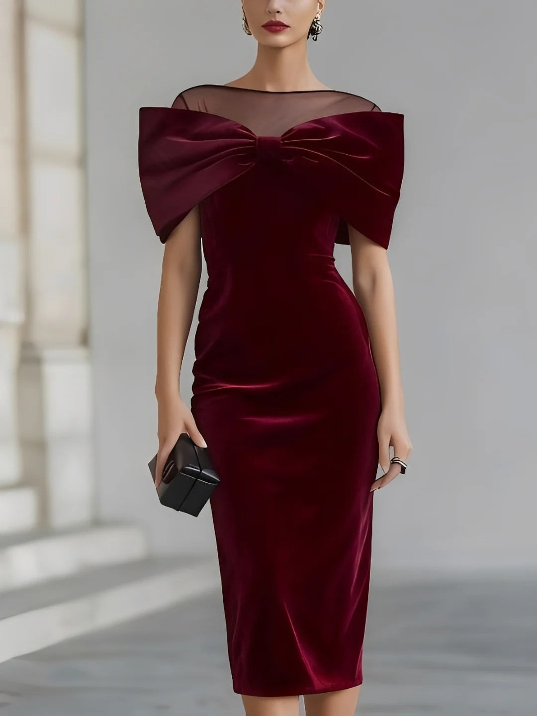 Eleganta Velura Bow Midi Jupo