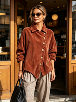 Elegant Asymmetrical Corduroy High-low Hem Blouse