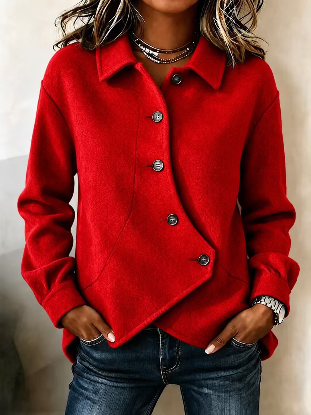 Casual Wool-blend Coat With Asymmetric Front