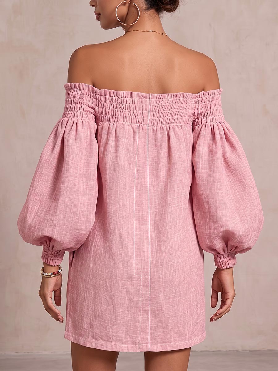 Women's Off-shoulder Long-sleeved Casual Loose Cotton And Linen Dress