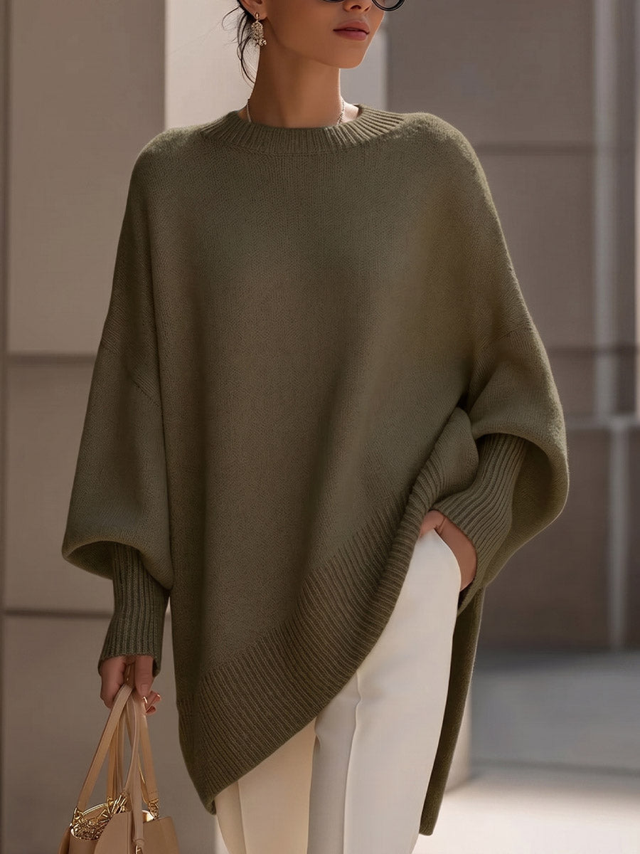 Women's Solid Color Round Neck Long-sleeved Casual Loose Knit Sweater