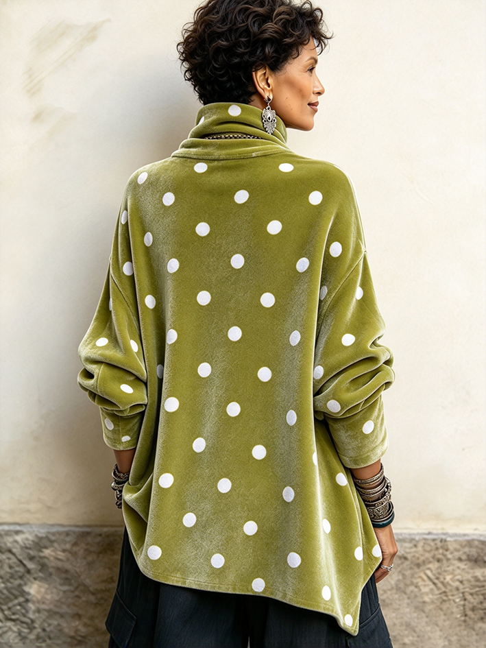 Top in velluto a pois con bottoni asimmetrici chic