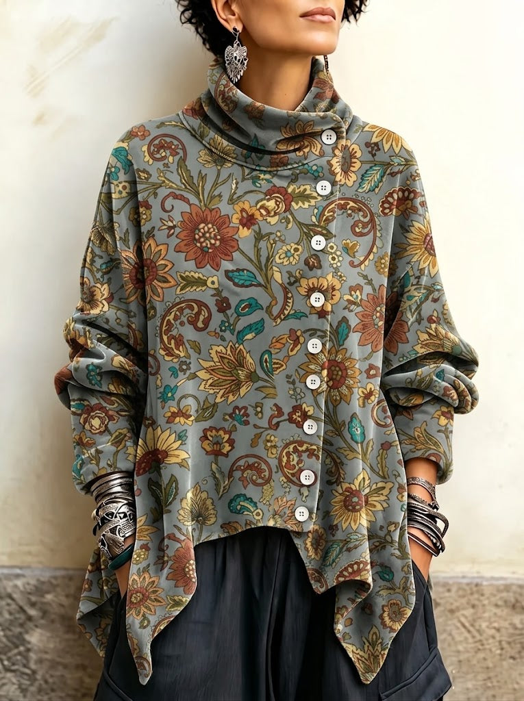 Vintage-stila Paisley Presita Velura Longa Topo