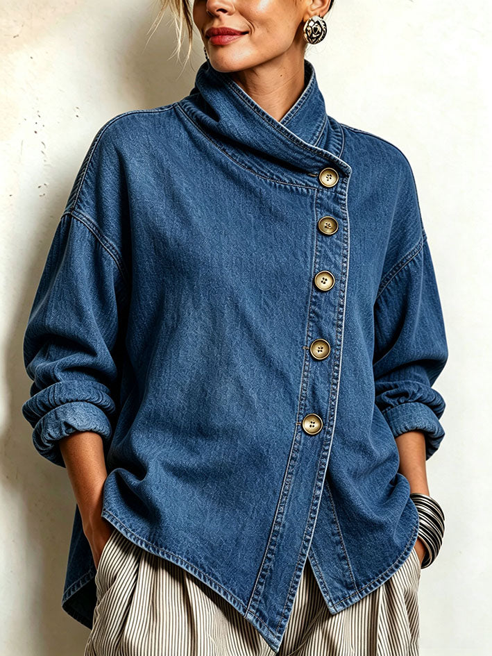Ŝika Oversized Malsimetria Denim Ĉemizo