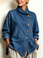Ŝika Oversized Malsimetria Denim Ĉemizo