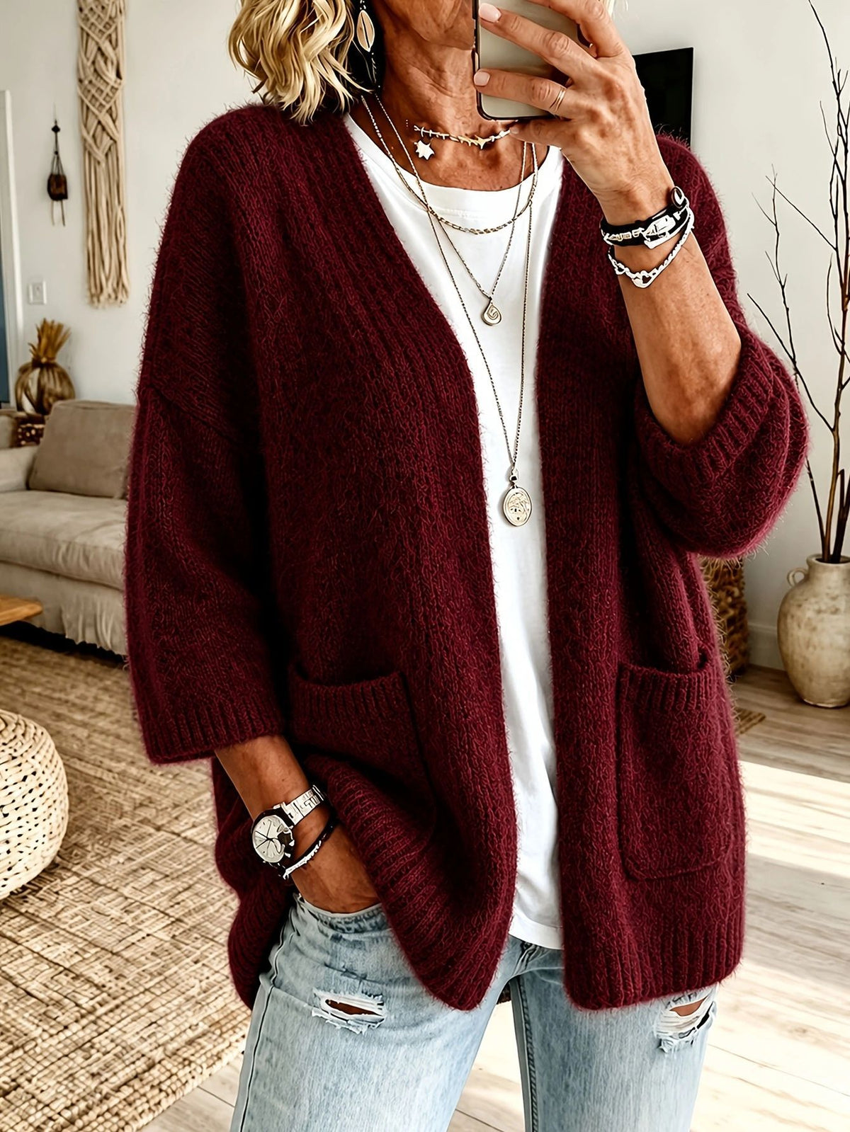 Cozy, Relaxed-fit Wool-blend Knit Cardigan