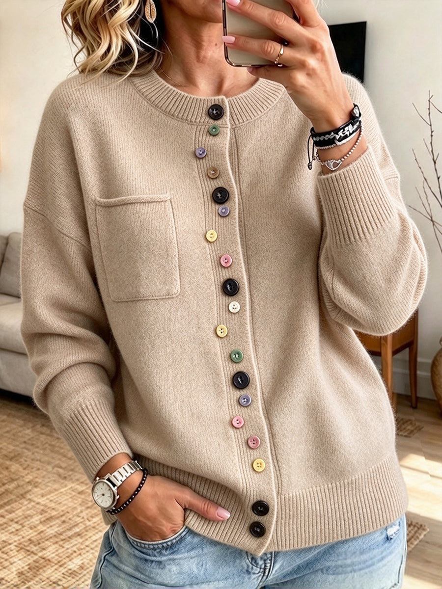 Gemütlicher, lässiger, mehrfarbiger Strick-Cardigan mit Knöpfen