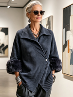 Cozy Ribbed Fur-trimmed Knitted Cardigan