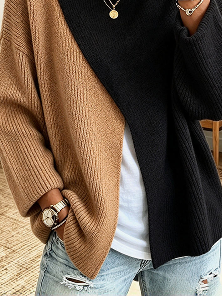Lässiger, stilvoller, gerippter Rollkragenpullover im Colorblock-Design