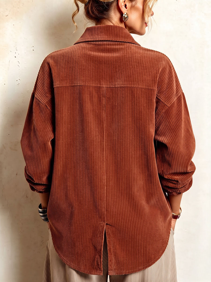 Elegant Asymmetrical Corduroy High-low Hem Blouse