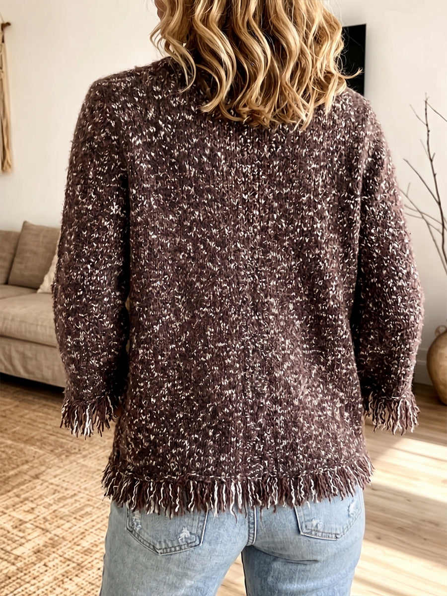 Gemütlicher, strukturierter Strick-Cardigan mit Fransenbesatz