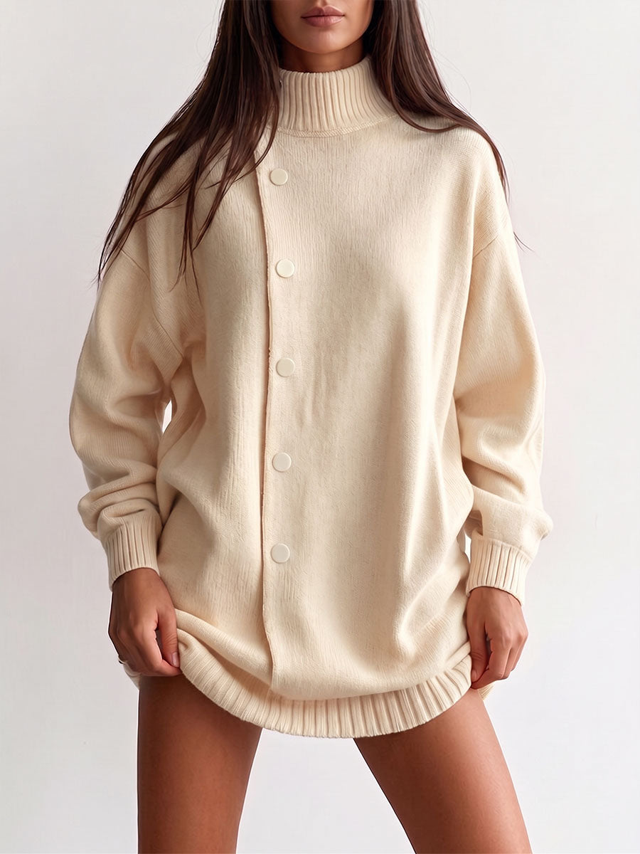 Women's Solid Color Stand Collar Long Sleeve Casual Loose Knit Sweater