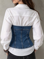 Top "finto strato" con pannelli in denim chic
