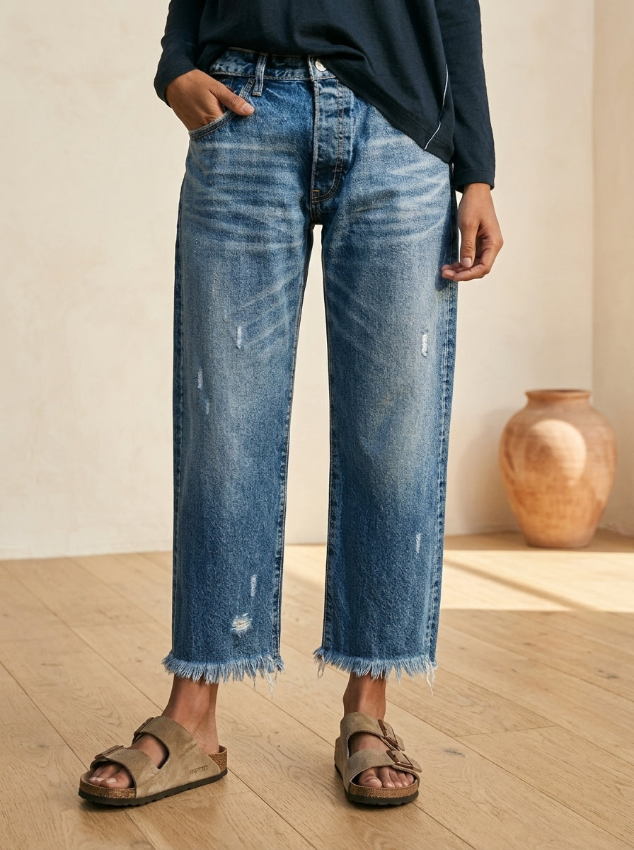 🔥Varma Vendo 3000+🔥Virinaj Retro Franĝaj Tonditaj Rektaj Kruraj Jeans