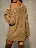 Women's Solid Color Asymmetric Off-shoulder Long-sleeve Casual Loose Knit Dress