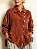 Elegant Asymmetrical Corduroy High-low Hem Blouse