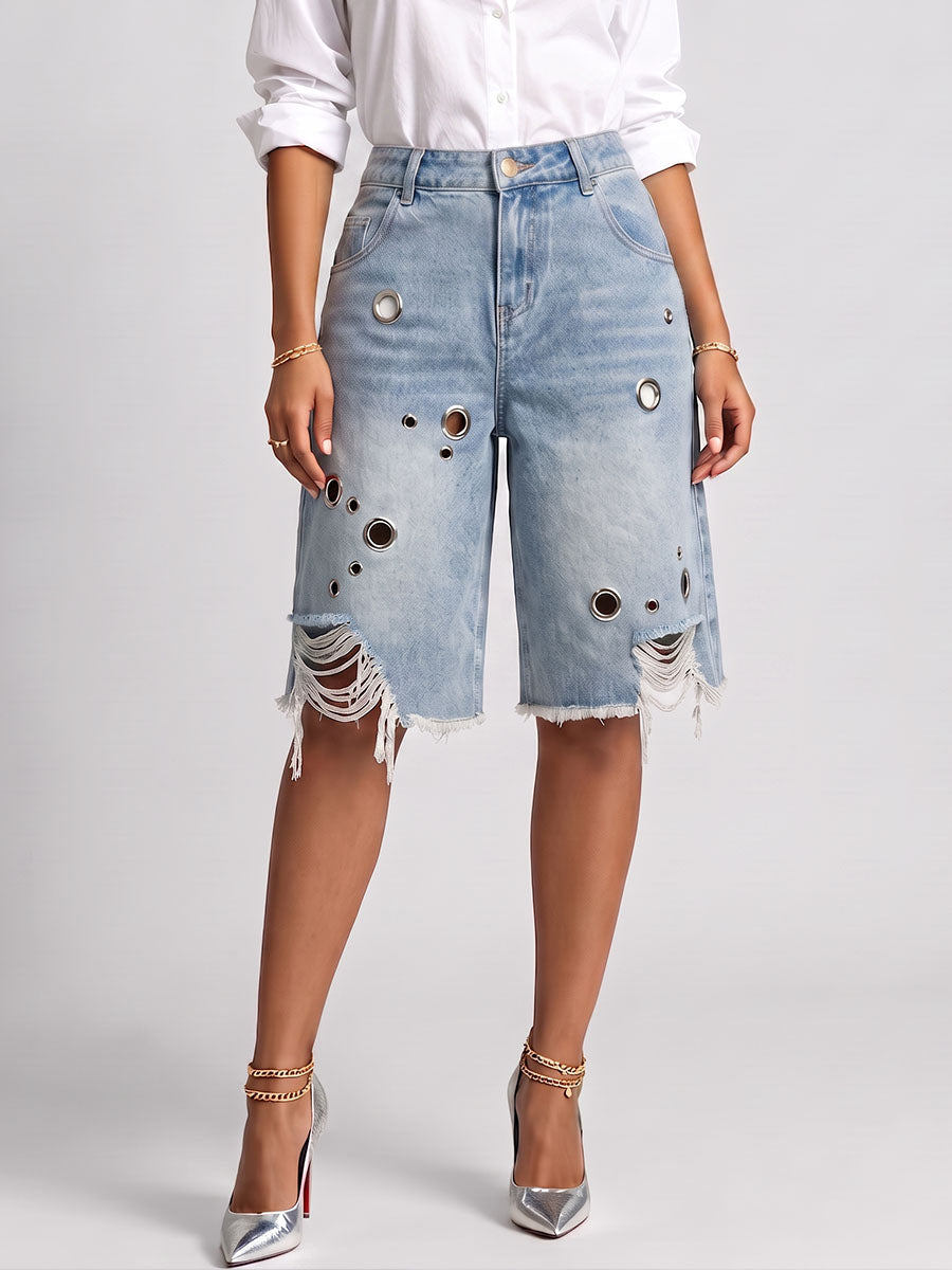 Women's High-waisted Casual Loose Denim Shorts