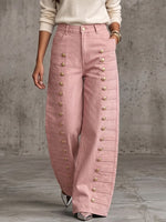 Casual Military-style Jeans With Metal Buttons