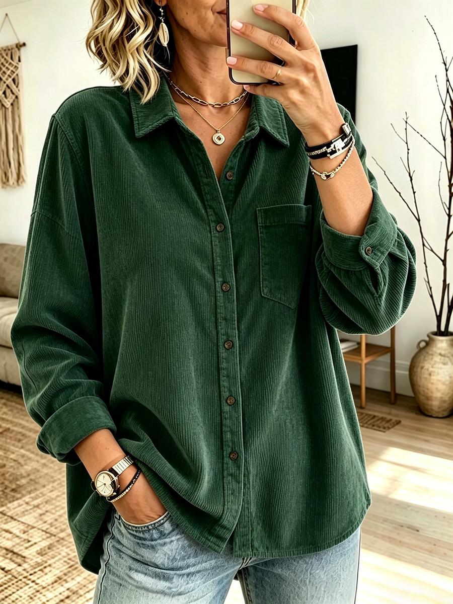 Camicia casual oversize abbottonata in velluto a coste