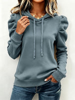 Chic Puff-sleeve Hooded Sweatshirt